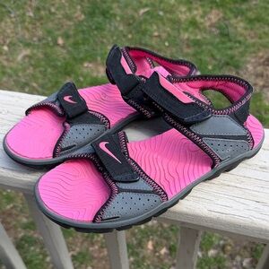 Nike Black and Pink Adjustable Sport Sandals